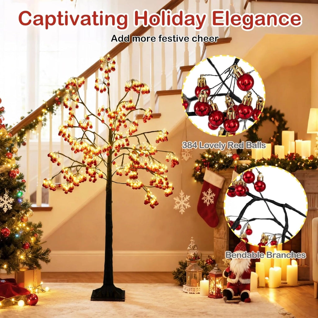 Decorazioni Natalizie, Albero di Natale 150 CM, 480 Luci LED Bianco Caldo, Sfere a Bolle Squisite, Base Solida, Picchetti di Terra, Addobbi Natalizi Esterno Interno per Casa, Giardino, Cortile
