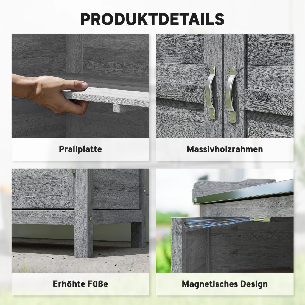 Armadio da giardino con tavolo da lavoro ¨C Minimal ¨C 2 ripiani, grigio
