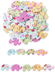 100 Stuken di Piastrelle in Legno - Animali Caricaturati - 2 Fori - Scrapbooking - Ricamo - Dimensione 25mm
