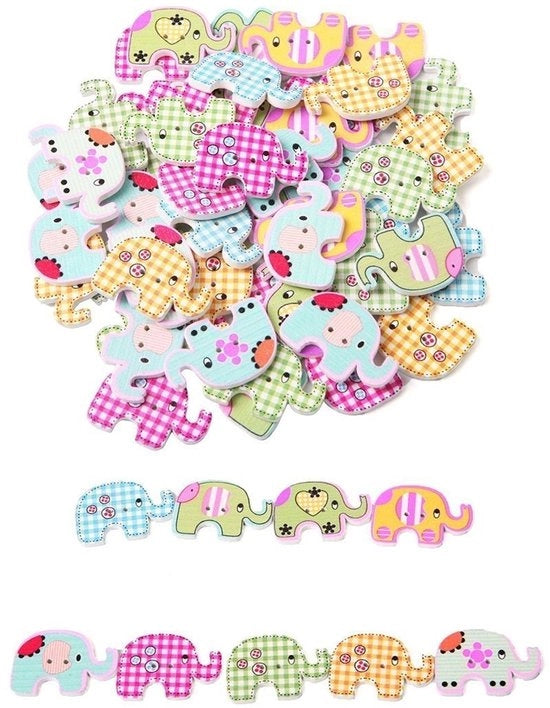 100 Stuken di Piastrelle in Legno - Animali Caricaturati - 2 Fori - Scrapbooking - Ricamo - Dimensione 25mm