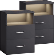 ® Comodino Set da 2 Illuminazione LED Touch 40x28x55cm in Legno 2 Cassetti Camera da Letto Tavolino Comodini