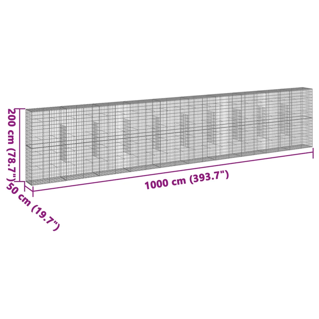 vidaXL Cesto Gabbione con Copertura 1000x50x200 cm Ferro Zincato