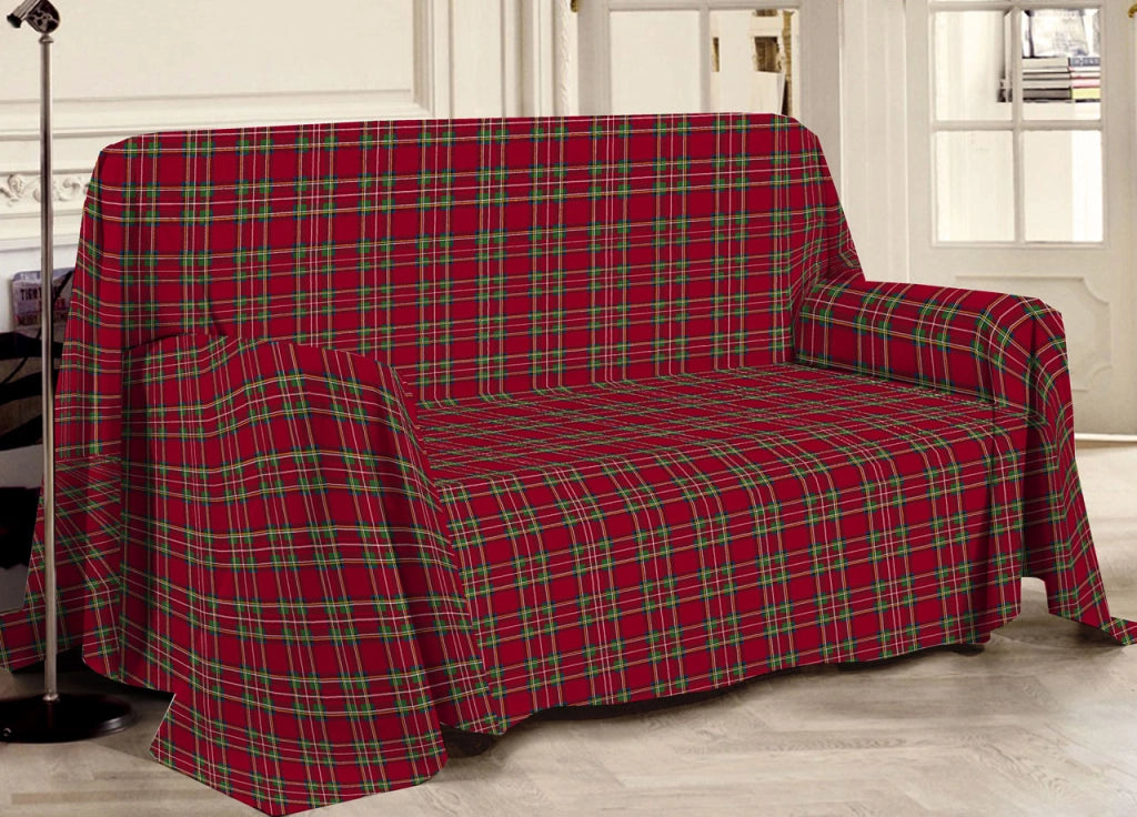 Telo Arredo Multiuso Linea Pensieri Delicati In 100% Cotone Disegno Tartan - Matrimoniale - Rosso