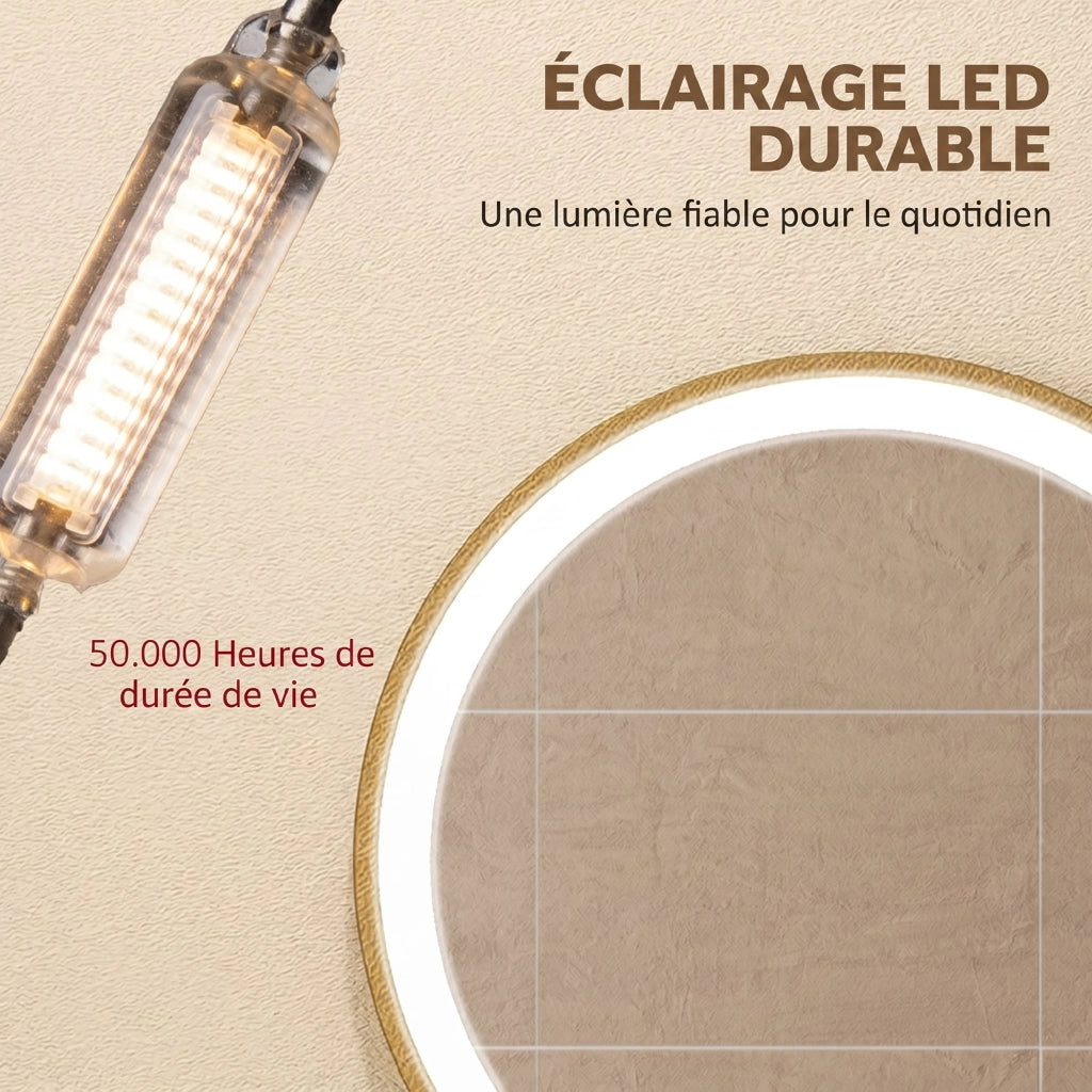 Specchio Bagno LED Rotondo 40 cm ¨C zephmum ¨C Dorato, Regolabile, 3 Luci