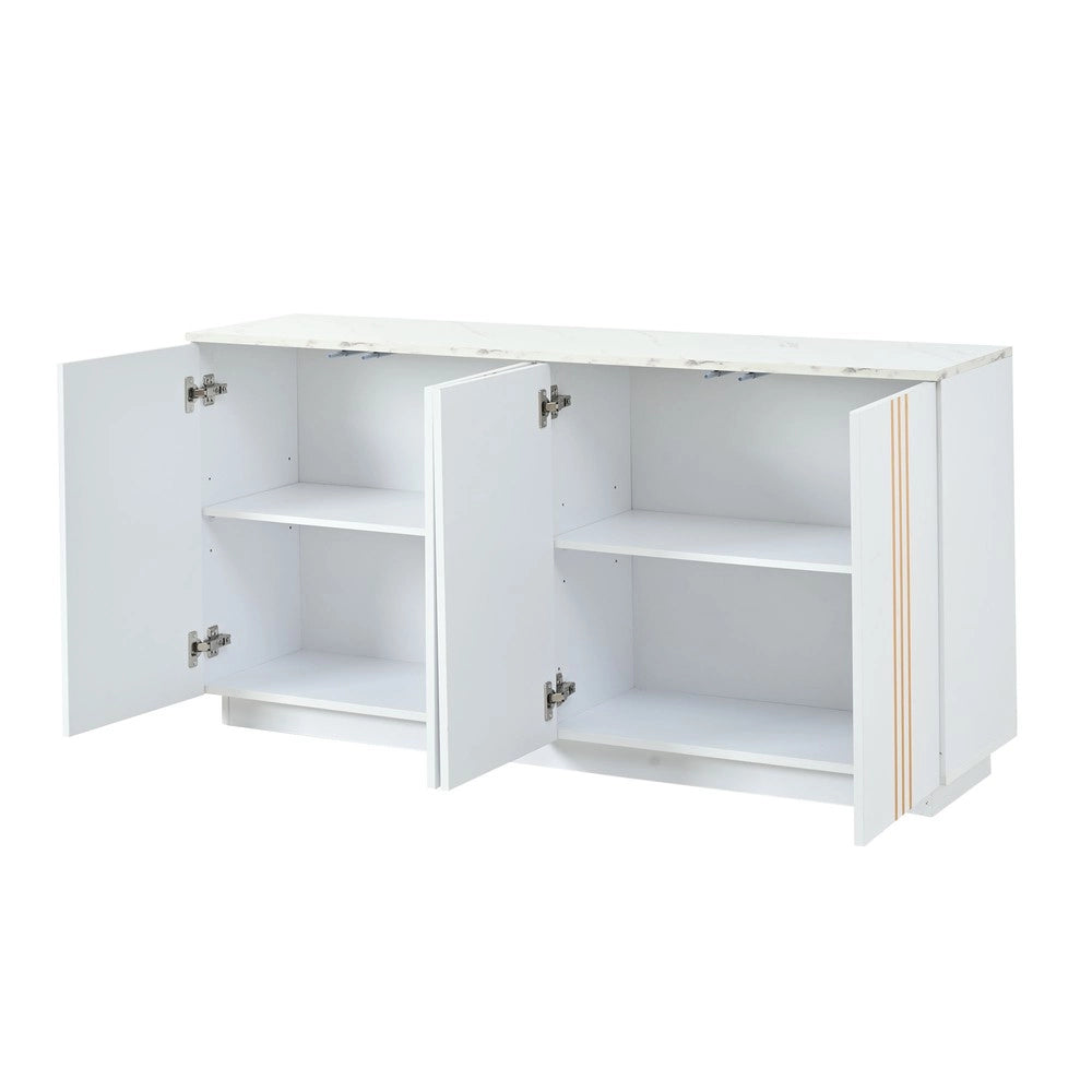 Credenza Soggiorno con 4 Ante ¨C MINIMAL ¨C Bianco e Oro, Ripiani Regolabili, 35x140x70 cm