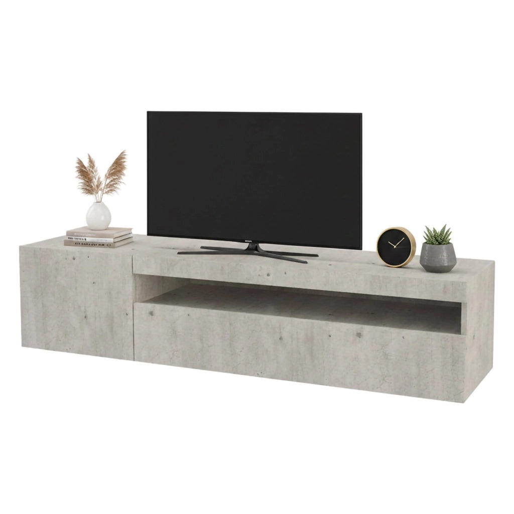 Mobile da soggiorno Porta Ardy, Made in Italy, Credenza per Ardy a 2 ante, Porta Ardy da salotto, cm 150x40h37, Cemento