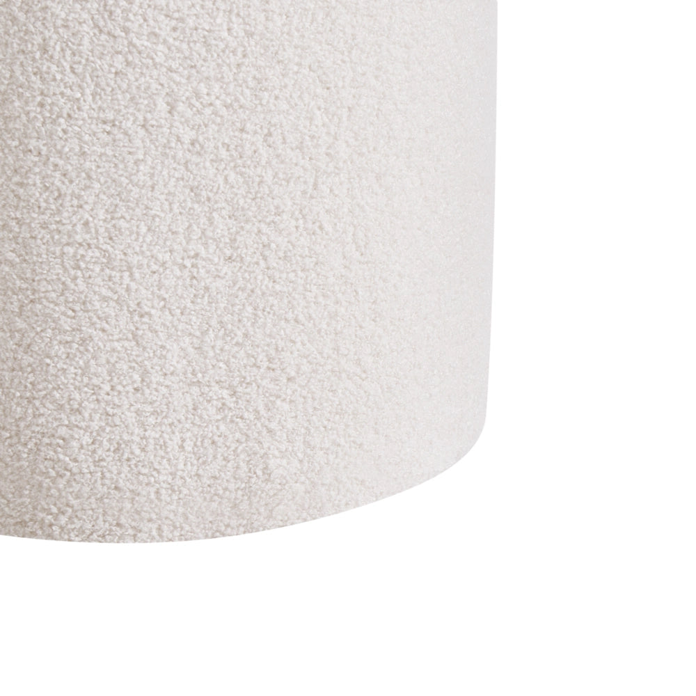 Set di 2 pouf contenitore, rivestiti in tessuto bouclé bianco sporco design rotondo e imbottito Ottomani moderni