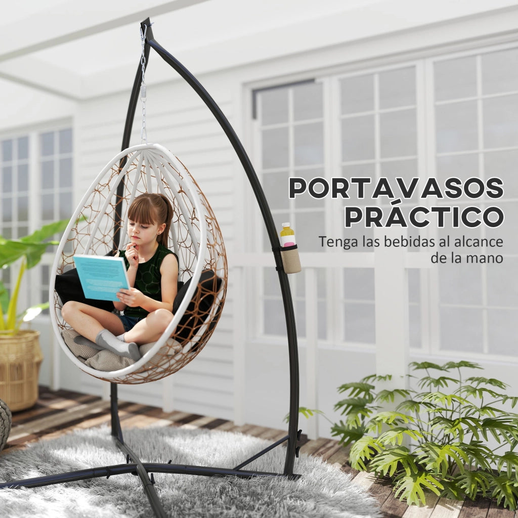 Sedia da giardino sospesa ¨C Zephmum ¨C Nero, struttura in acciaio, con portabevande