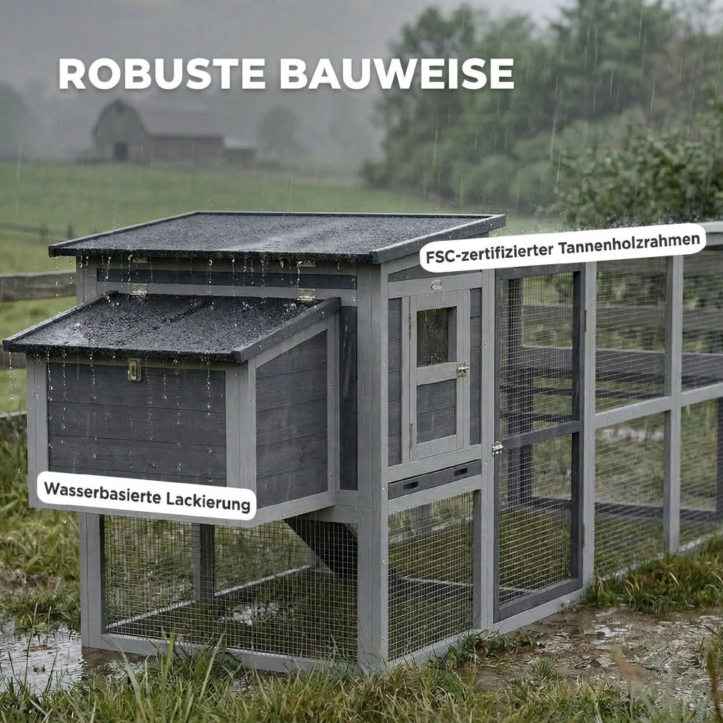 Pollaiolo per 4 Galline con Nido e Tettoia ¨C zephmum ¨C Grigio 264x82x89cm