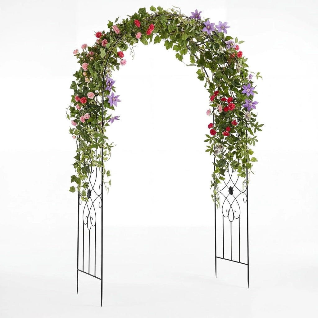 Arco per Rampicanti da Giardino in Metallo con Motivo Floreale | Pergolato per Piante Rampicanti da Girdino e Cortile, Pergola Decorativa per Festa e Matrimonio, 145 x 51 x 225 cm