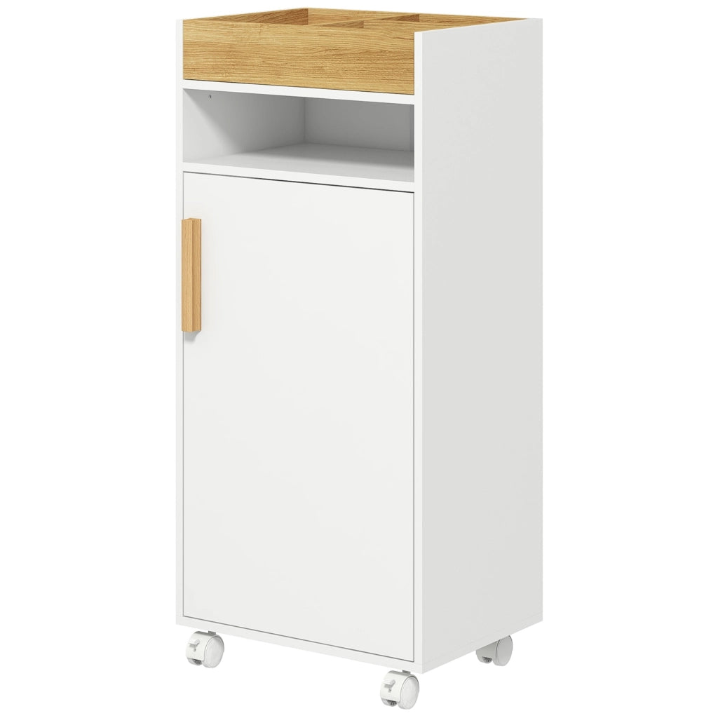 Armadietto da Bagno con Ripiani Regolabili e Ruote ¨C Zephmum ¨C Bianco e Rovere 40x30x88 cm