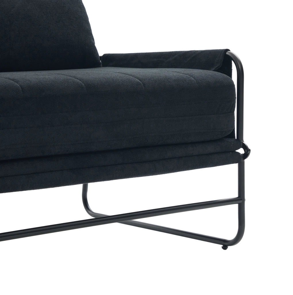 Divano letto 2 posti 104x85x92 cm nero in ciniglia, metallo e tasche laterali