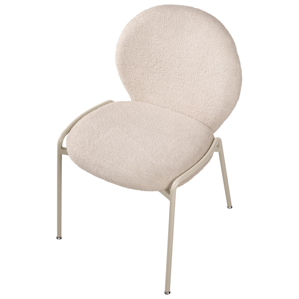 Set di 2 sedie da pranzo con rivestimento Boucle beige chiaro e struttura in ferro dal design retrò