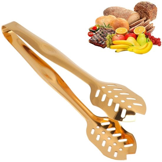 Tang da Servizio per Cibo - Qualità del Cibo - Tanga per Cucina in Acciaio Inossidabile - Fermaglio per Cucina per Grigliare - Clip per Buffet di Cibo - Progettazione in Legno - Tecnologia di Rifinitura a Specchio