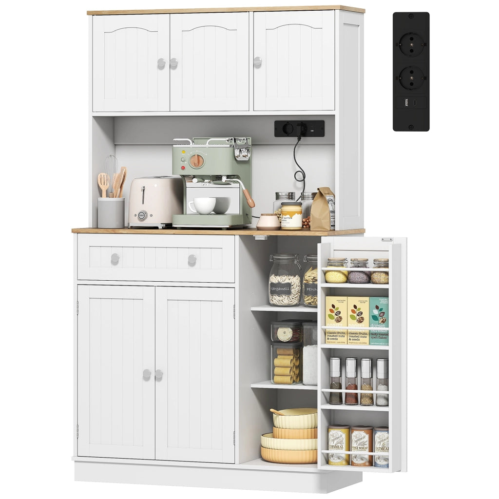 Mobile cucina alto con ricarica ¨C Xylo ¨C 6 ante, piano lavoro, portaspezie, 100x40x173cm, bianco