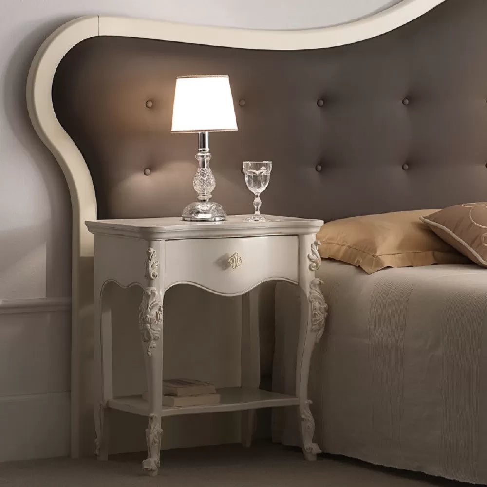 Comodino classico 1 cassetto 1 ripiano in legno bianco l.57 p.40 h.68 - Mobili 2G