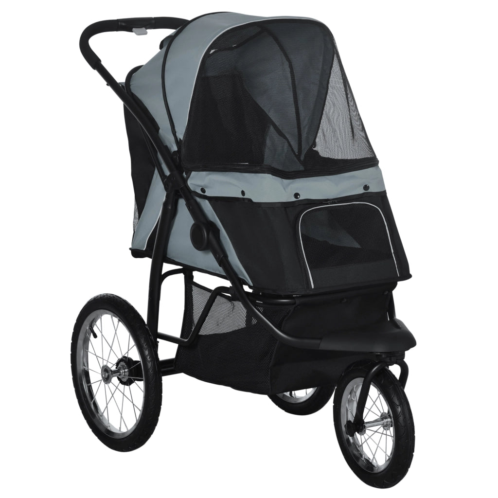 Carrello Cane Pieghevole con Protezione Sole ¨C zephmum ¨C Grigio 111x58x107 cm