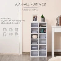 Set 2 Librerie Scaffale porta CD e DVD a 12 Ripiani Totali per 204 CD, in Legno, 21x22.5x88.5 cm, Bianco