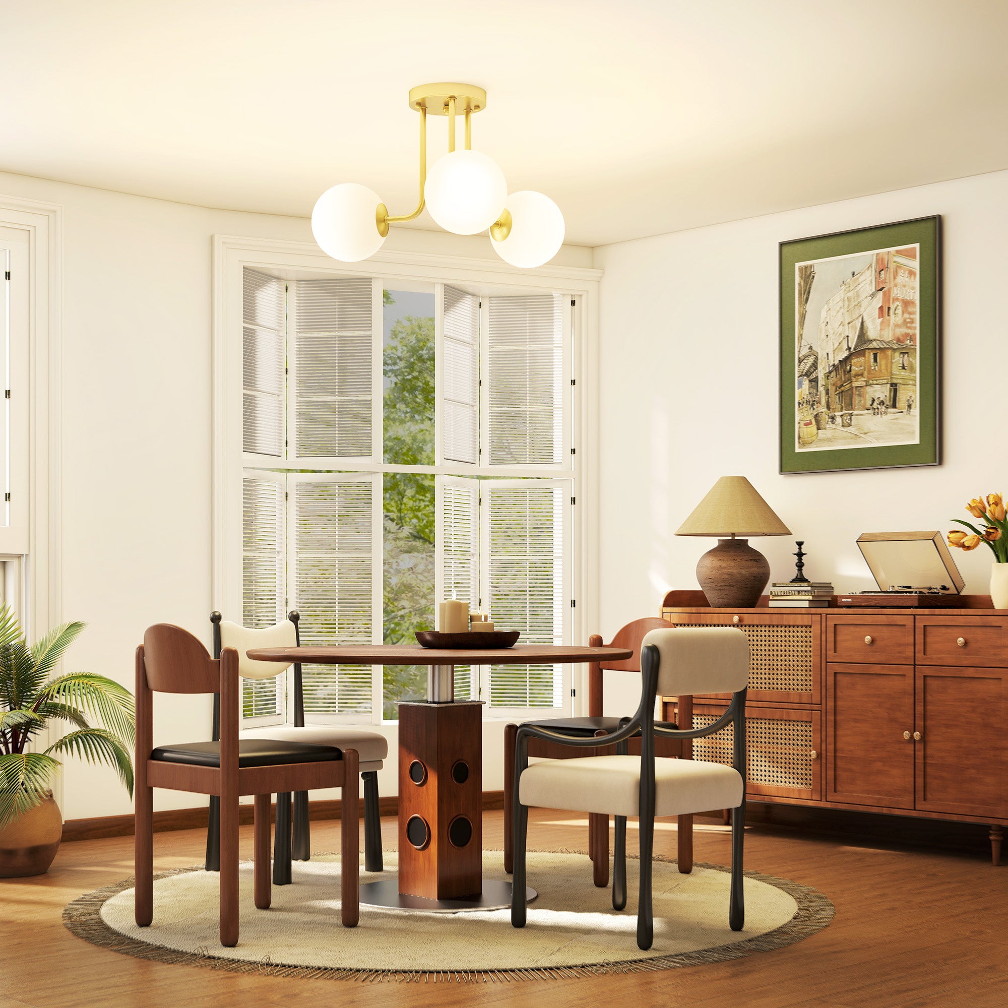 Lampadario da Soffitto Vintage 42x42x26.5 cm con 3 Punti Luce Attacchi G9 in Metallo e Plastica Oro