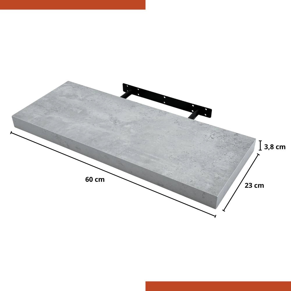 Mensola da muro in Legno MDF con staffe a scomparsa 60x23x3,8 cm Colore Cemento