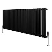 Radiatore Orizzontale Ovale 600x1620mm Nero con Valvole TRV