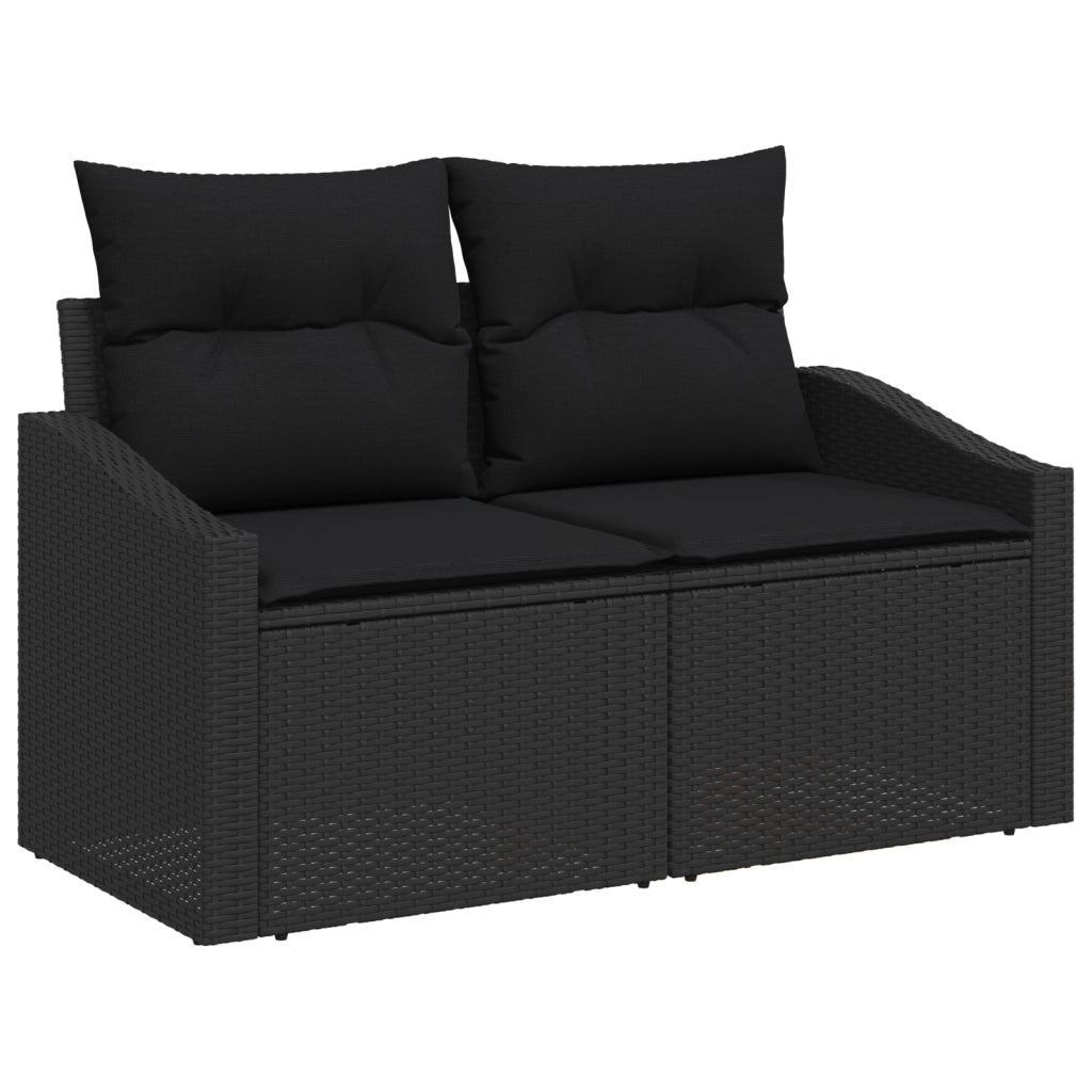 Set da Pranzo da Giardino 9 Pezzi con Cuscini in Rattan Nero