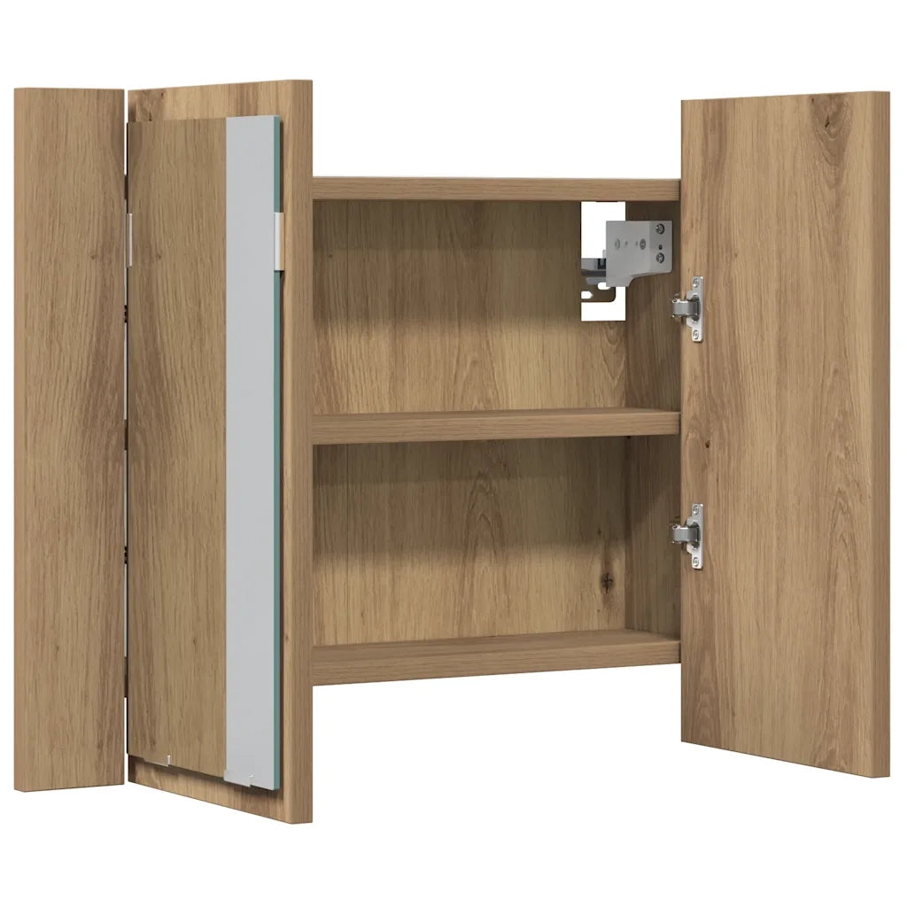 Mobile Specchio LED-Armadietto a Specchio da Bagno Rovere Artigianale 60x12x45 cm Multistrato