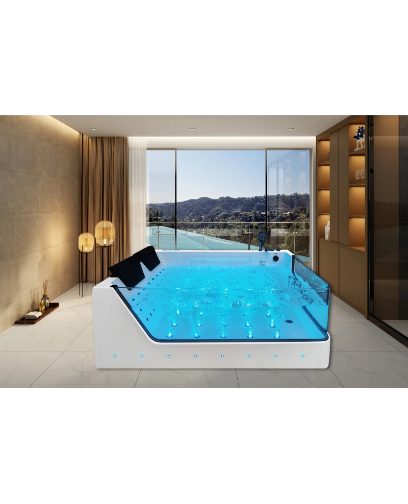Vasca da bagno idromassaggio in vetro due posti full optional riscaldata 180x110cm Sicorage Traxy Dx