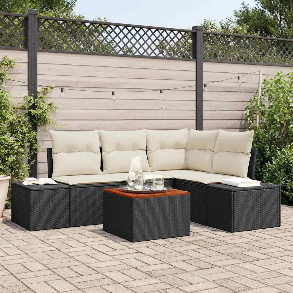 Set Divano da Giardino con cuscino 5 pcs Nero polyrattan