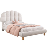 Letto per Bambini Letto Singolo 90×200 cm con Testiera Regolabile e Tessuto Bouclé; senza Materasso; Bianco
