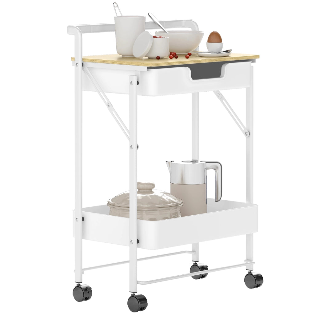 Tavolino carrello con ruote e cassetto ¨C zephmum ¨C bianco 60x40x80 cm