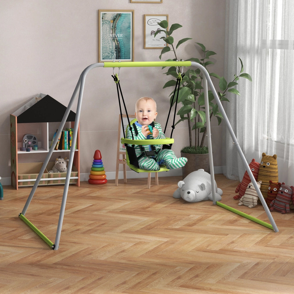 Altalena Portico 2 in 1 per Bambini ¨C Zephmum ¨C Verde con Cintura di Sicurezza a 5 Punti