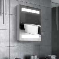 Armadietto Pensile da Bagno con 1 Anta, Specchio e Luci a LED | 2 Ripiani Interni | MDF Bianco (60 x 50 x 15cm)