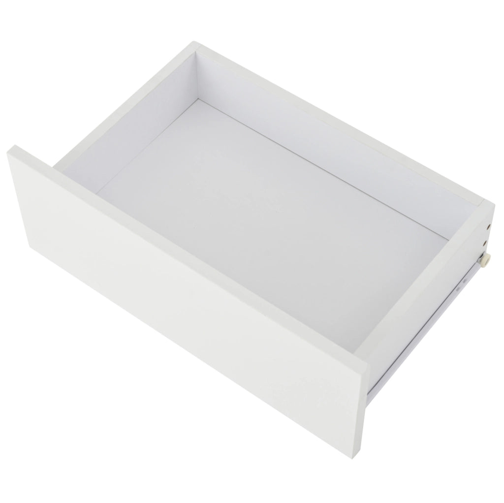 Tavolino da salotto 100x50x35 cm; 2 cassetti con LED e piano in vetro temperato; truciolare bianco