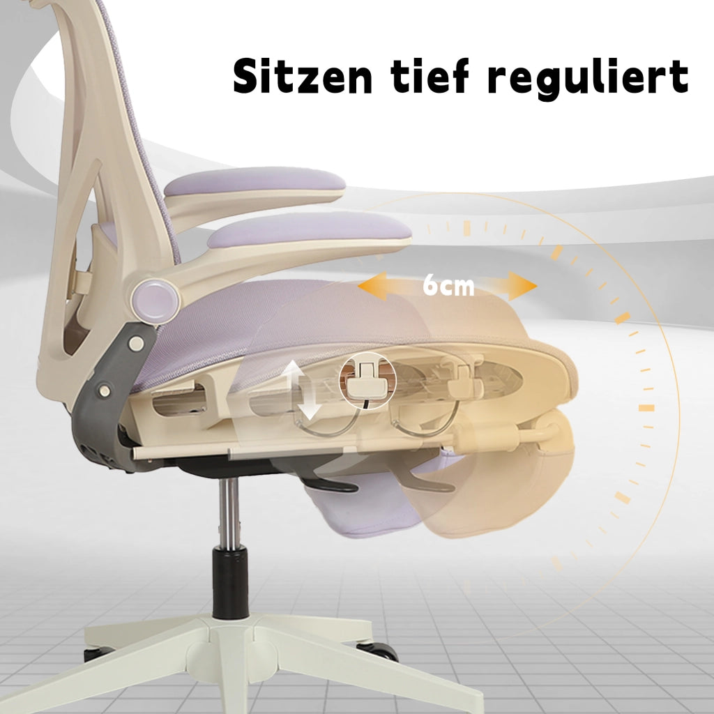 Sedia da ufficio ergonomica pieghevole ¨C Zephmum ¨C Viola, rete, con braccioli regolabili