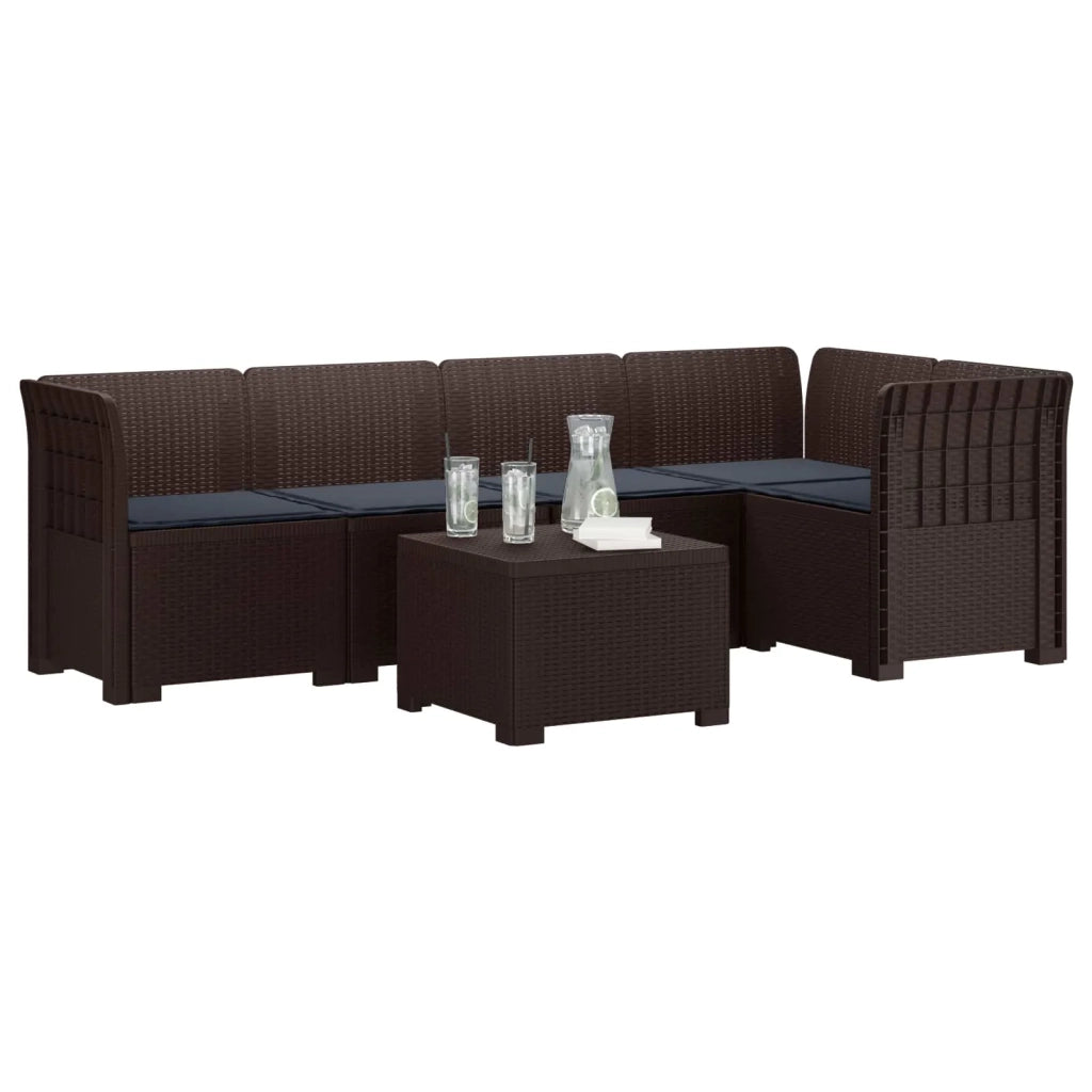 Divano da Giardino 5 Posti con Cuscini Stile Rattan PP Marrone 3444077