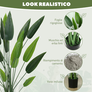 Pianta Artificiale Uccello del Paradiso 20 Foglie da 140 cm con Vaso in PE e PP Verde
