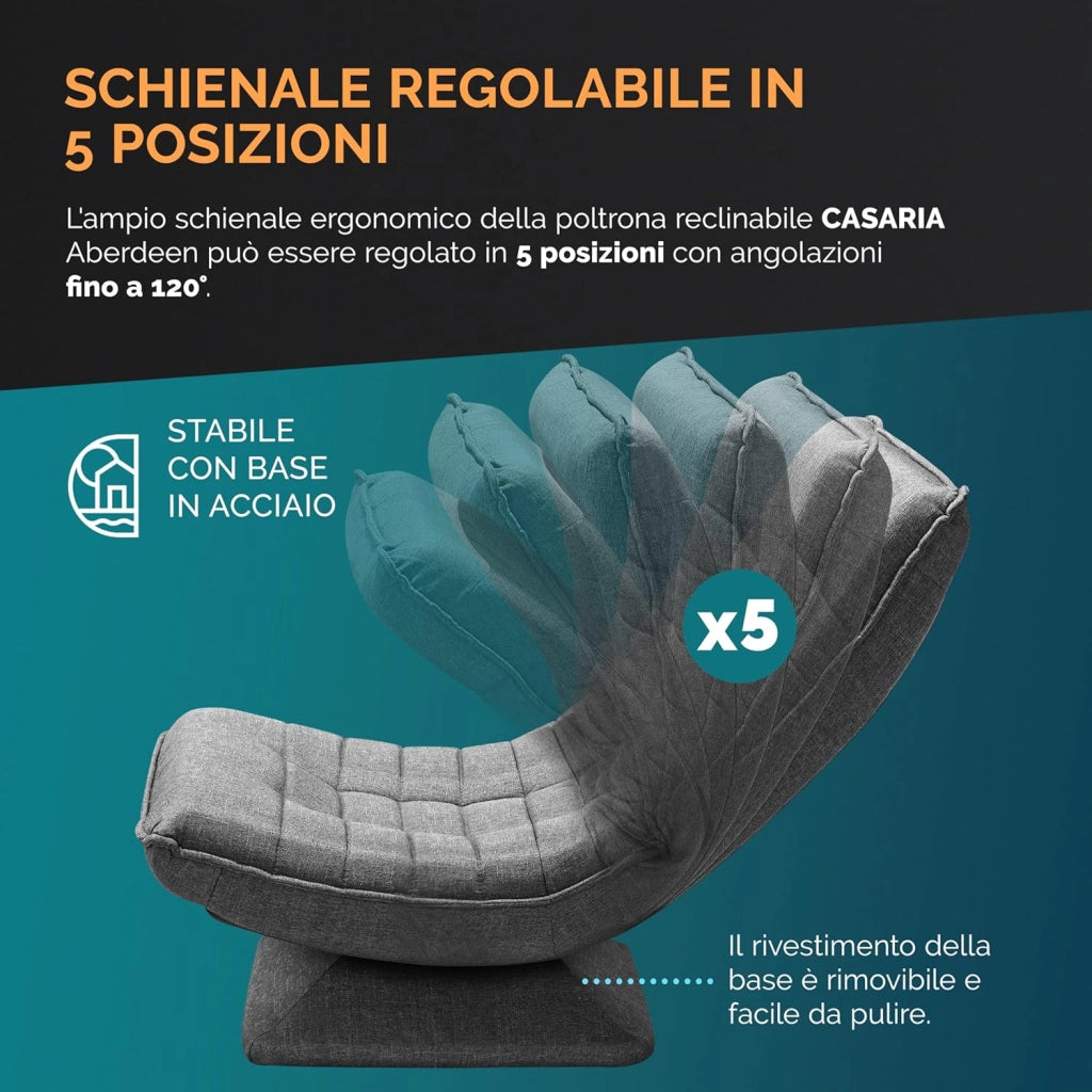 ® Poltrona Relax da Lettura con Schienale Regolabile 360° Pieghevole Portata 150kg 60x105x87cm Sedia da Pavimento Imbottita Salotto Gaming