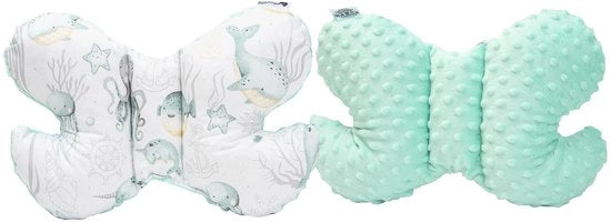Supporto Cervicale per Bambini in Cotone 100% / Minky Bambino per Auto, Carrello, Viaggio, Sdraioline, Cuscino da Sdraio (Oceano con Menta Minky)