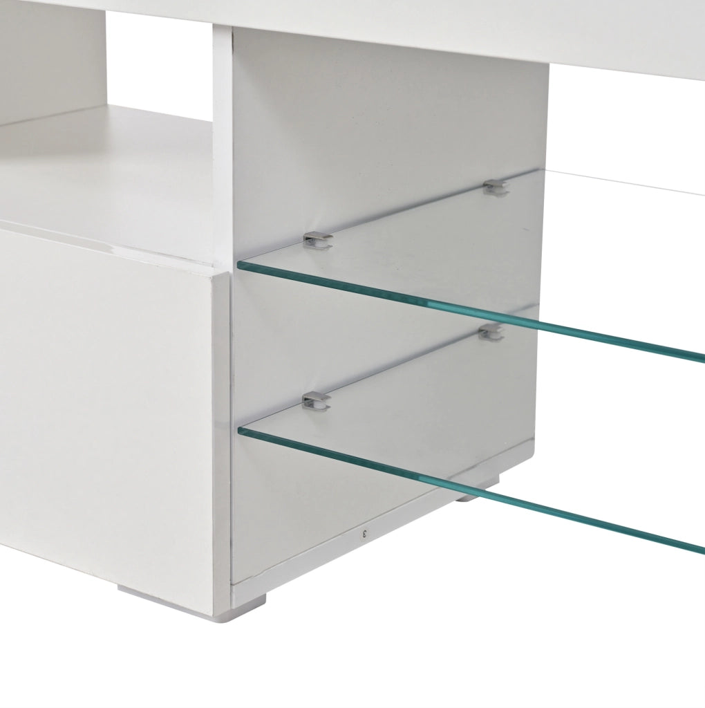 Mobile TV 180x35x45 cm con illuminazione LED; frontale lucido; 3 cassetti; in MDF e truciolare; bianco