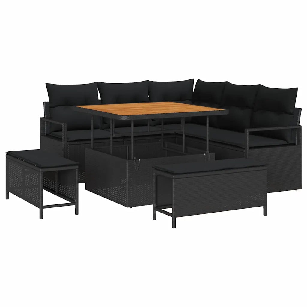Set Divano da Giardino con cuscino 8 pcs Nero polyrattan 3362514
