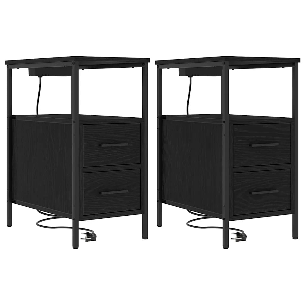 Armadio da Notte con cassetto 2 pcs Rovere Nero 30 x 48 x 61 cm 859411