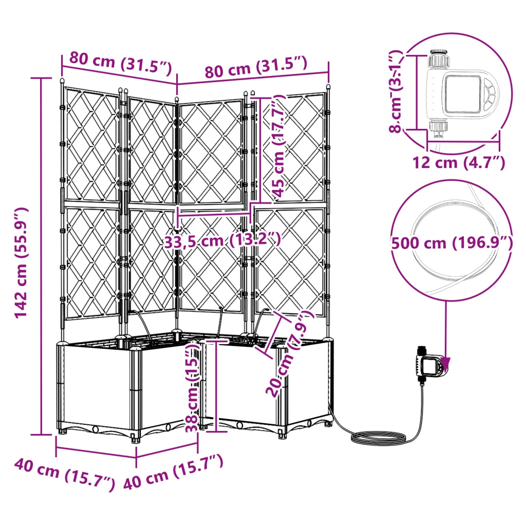 Vasi da Giardino con Sistema di Irrigazione 3 pz Grigio Chiaro