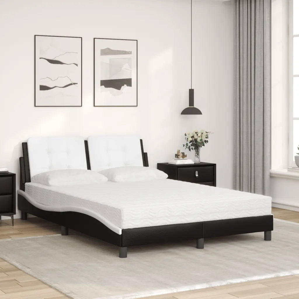 Letto con Materasso Nero e Bianco 120x200 cm in Similpelle