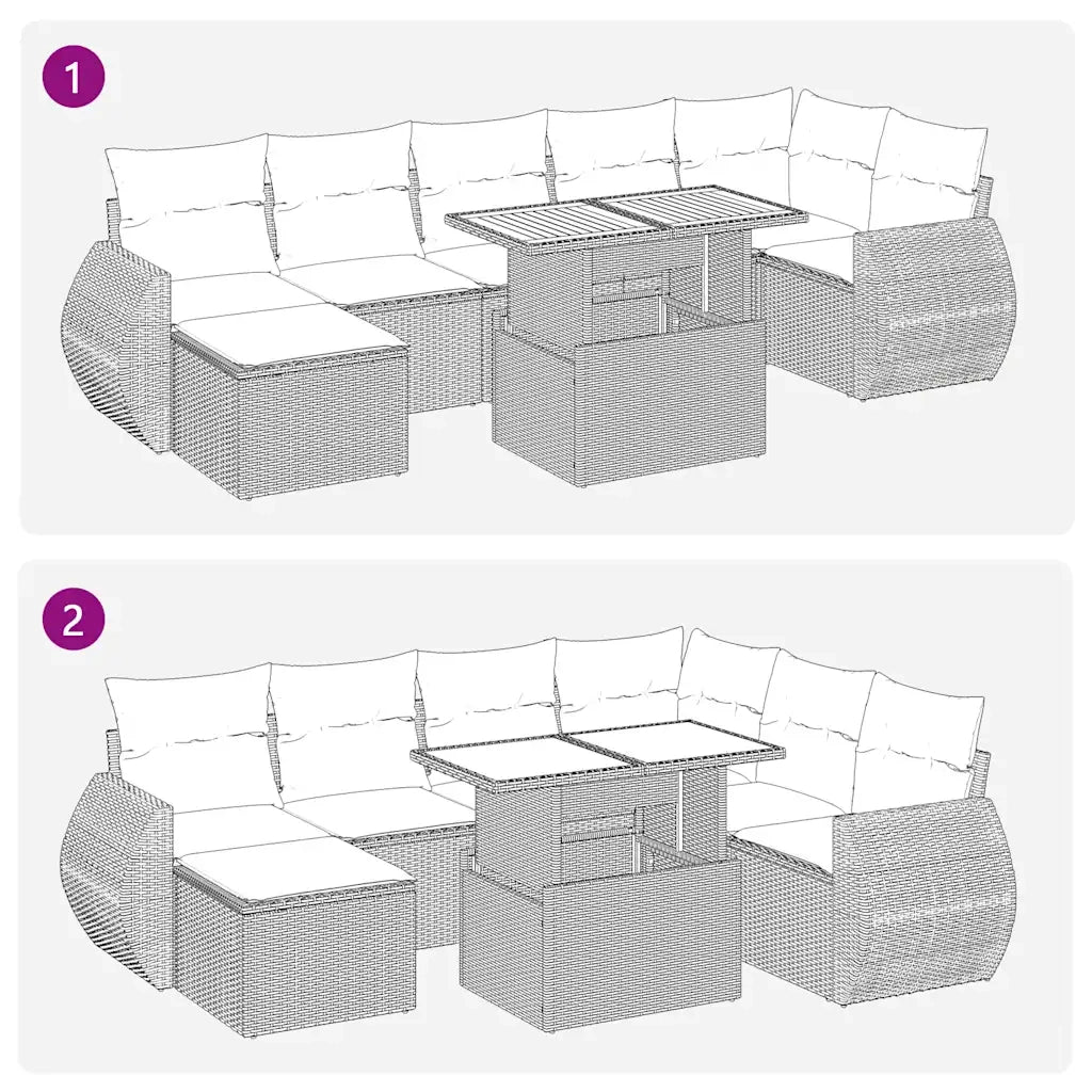 Set Divano da Giardino 8pz con Cuscini Grigio Polyrattan Acacia