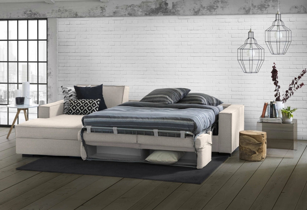 Divano Letto Allaida, Divano ad angolo, Made in Italy, SofÒ  con apertura girevole, Penisola contenitore Sinistra, con Braccioli standard, cm 280x95h90, Tortora