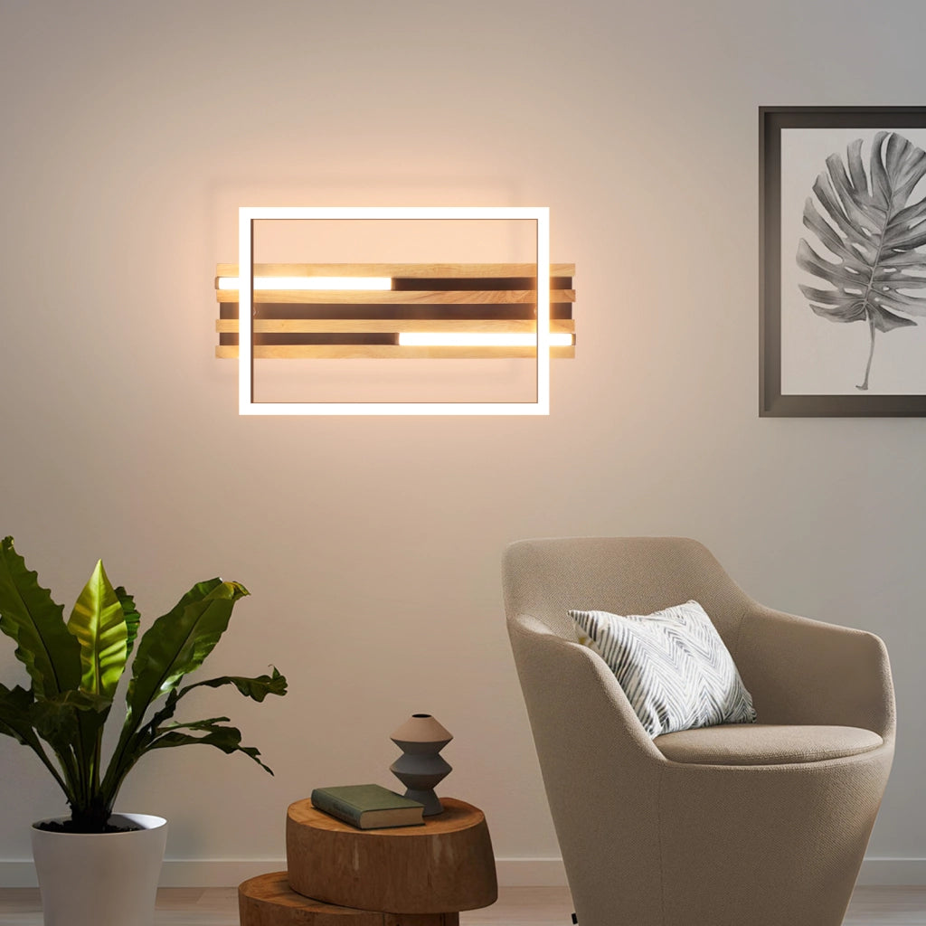 ZMH Lampada da Soffitto LED Legno 24W 38cm Luce Calda Nero Rettangolare Moderna per Camera da Letto Soggiorno