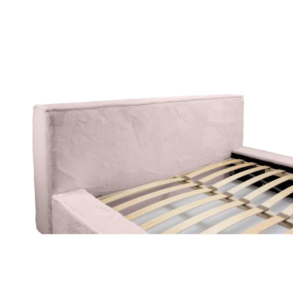 Letto contenitore ORLANE – Rosa Polvere di rosa polare – 140x200 cm – Rete sollevabile – Design di alta gamma