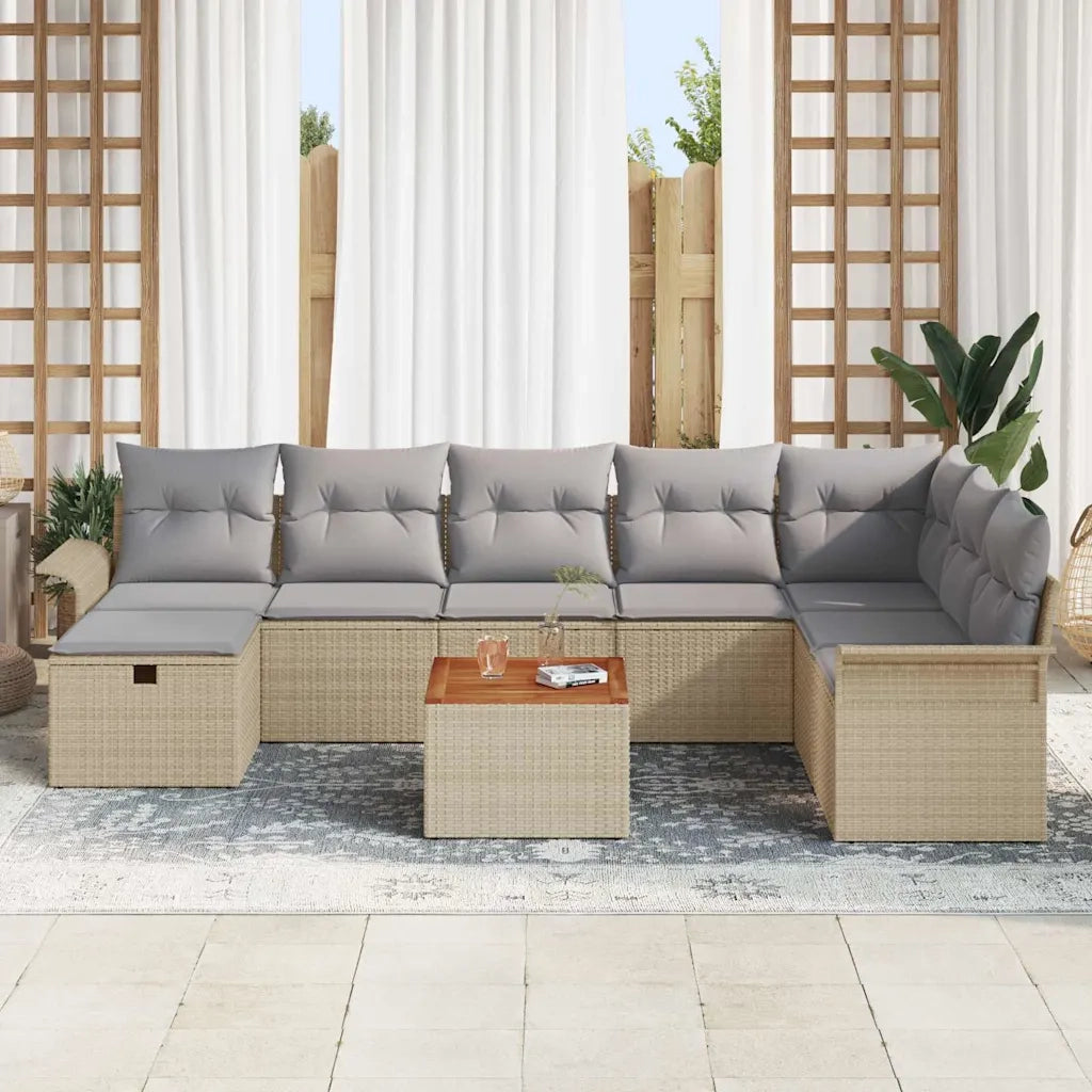 Set Divano da Giardino con cuscino 9 pcs Beige polyrattan