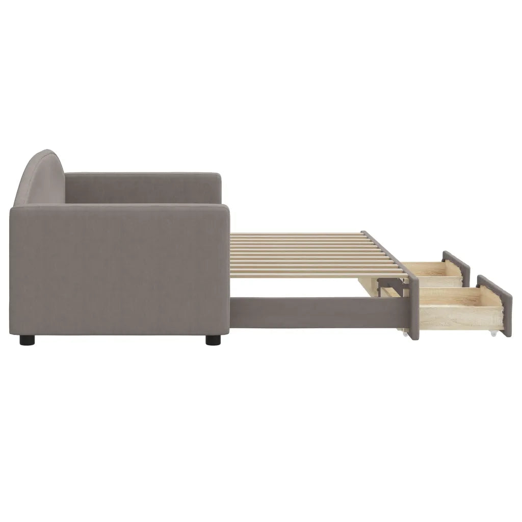 Divano Letto Estraibile con Cassetti Tortora 80x200 cm Tessuto